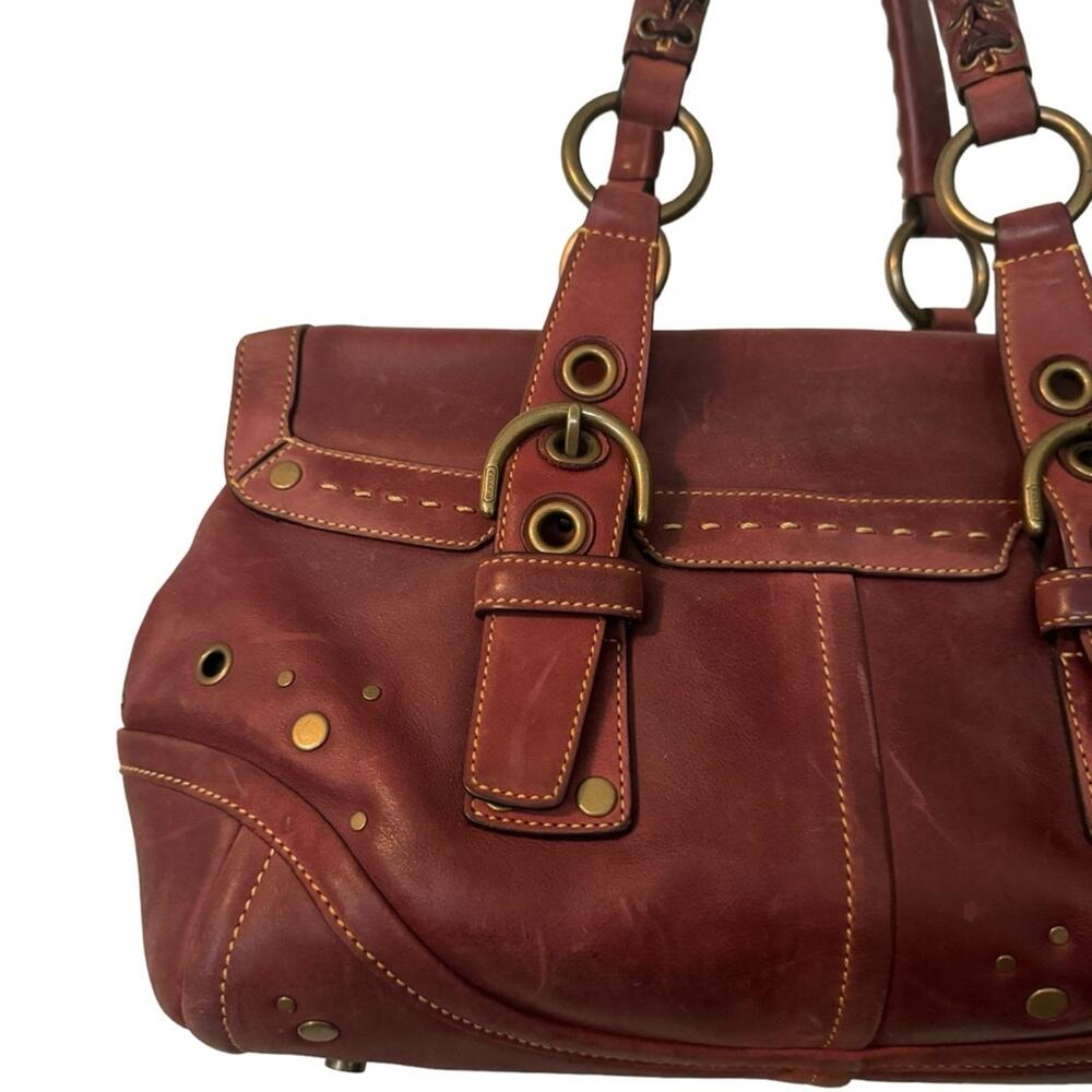 Rare Vintage Limited Edition Coach Burgundy Studded Expandable Soho Satchel 9642 - Picture 8 of 14